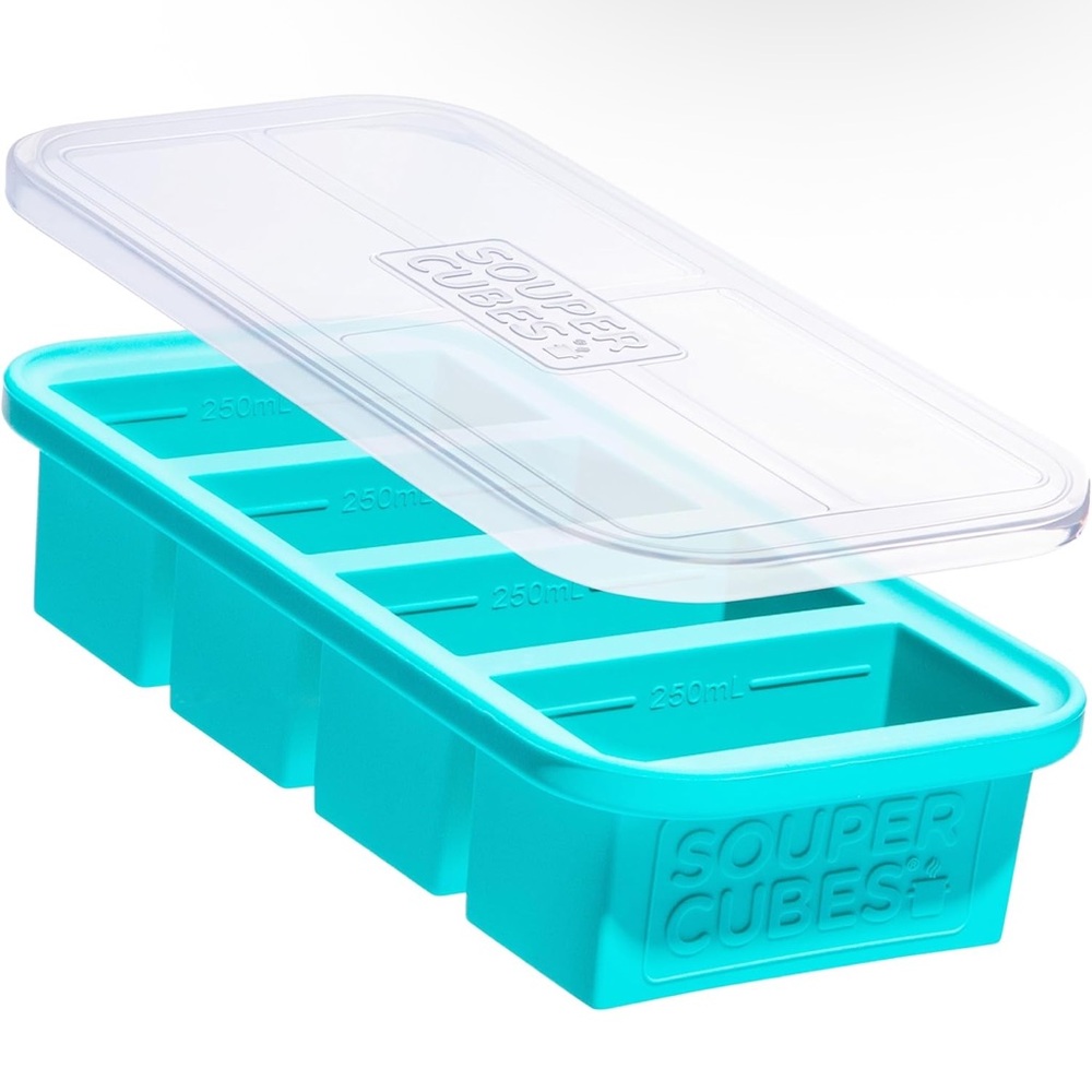 Blue Food Storage Tray with Lid - Flexible Silicone Portions